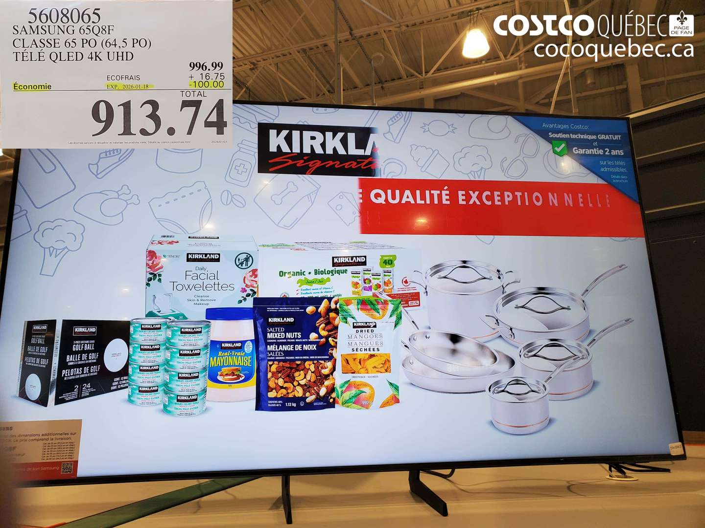 5608065 SAMSUNG 65Q8F CLASSÉ 65 PO (64,5 PO) TÉLÉ QLED 4K UHD ($100.00 INSTANT SAVINGS EXPIRES ON 2026-01-18) $913.74