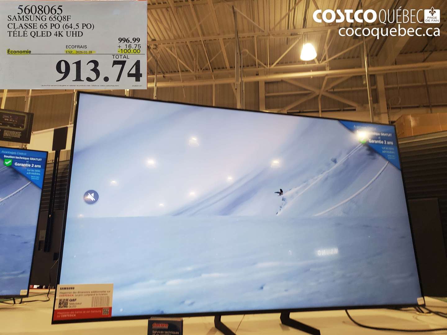 5608065 SAMSUNG 65Q8F CLASSÉ 65 PO (64,5 PO) TÉLÉ QLED 4K UHD ($100.00 INSTANT SAVINGS EXPIRES ON 2026-01-18) $913.74