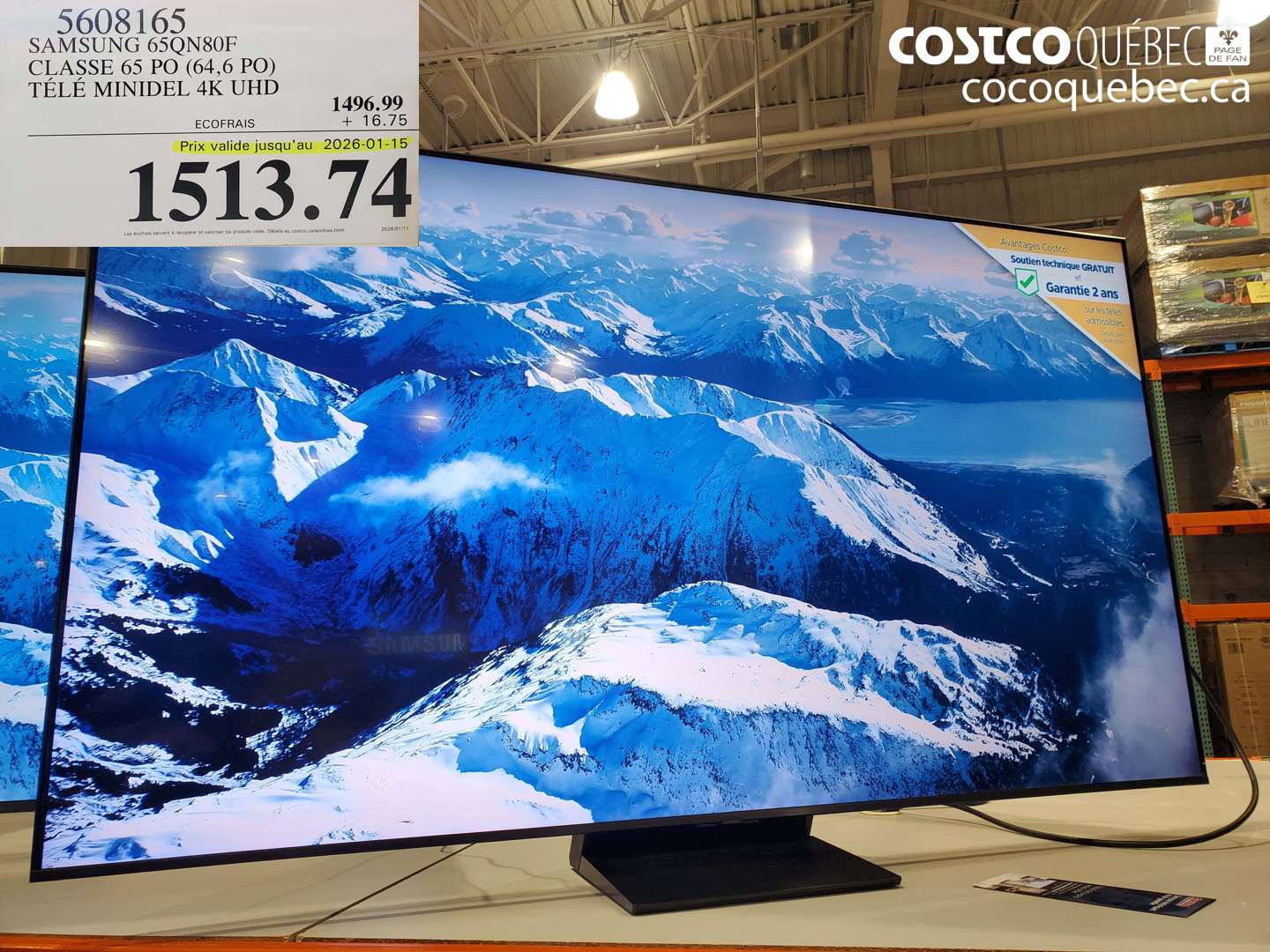 5608165 SAMSUNG 65QN80F CLASSE 65 PO (64,6 PO) TÉLÉ MINIDEL 4K UHD (EXPIRES ON 2025-12-15) $1313.74