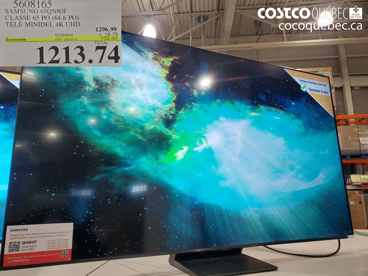 5608165 SAMSUNG 65QN80F CLASSE 65 PO (64,6 PO) TÉLÉ MINIDEL 4K UHD (EXPIRES ON 2025-12-15) $1313.74