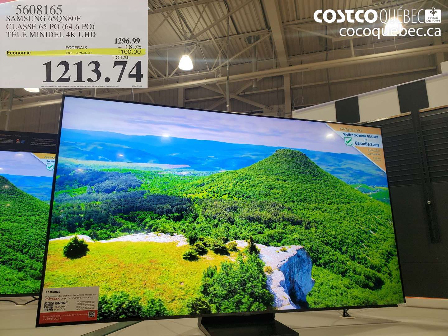 5608165 SAMSUNG 65QN80F CLASSE 65 PO (64,6 PO) TÉLÉ MINIDEL 4K UHD ($100.00 INSTANT SAVINGS EXPIRES ON 2026-02-15) $1213.74