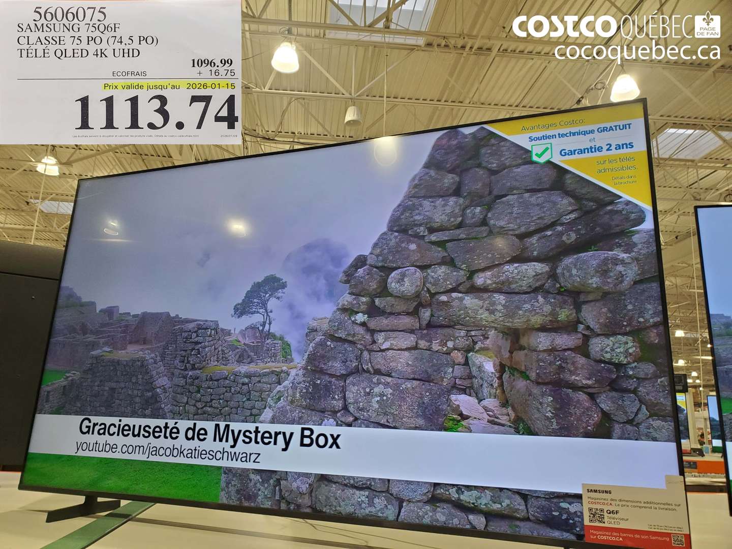 5606075 SAMSUNG 75Q6F CLASSE 75 PO (74,5 PO) TÉLÉ QLED 4K UHD (EXPIRES ON 2026-01-15) $1113.74