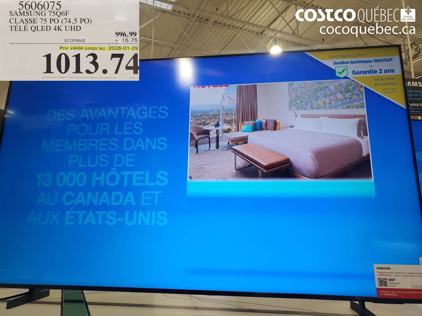 5606075 SAMSUNG 75QF CLASSE 75 PO (74,5 PO) TÉLÉ QLED 4K UHD (EXPIRES ON 2026-01-29) $1013.74