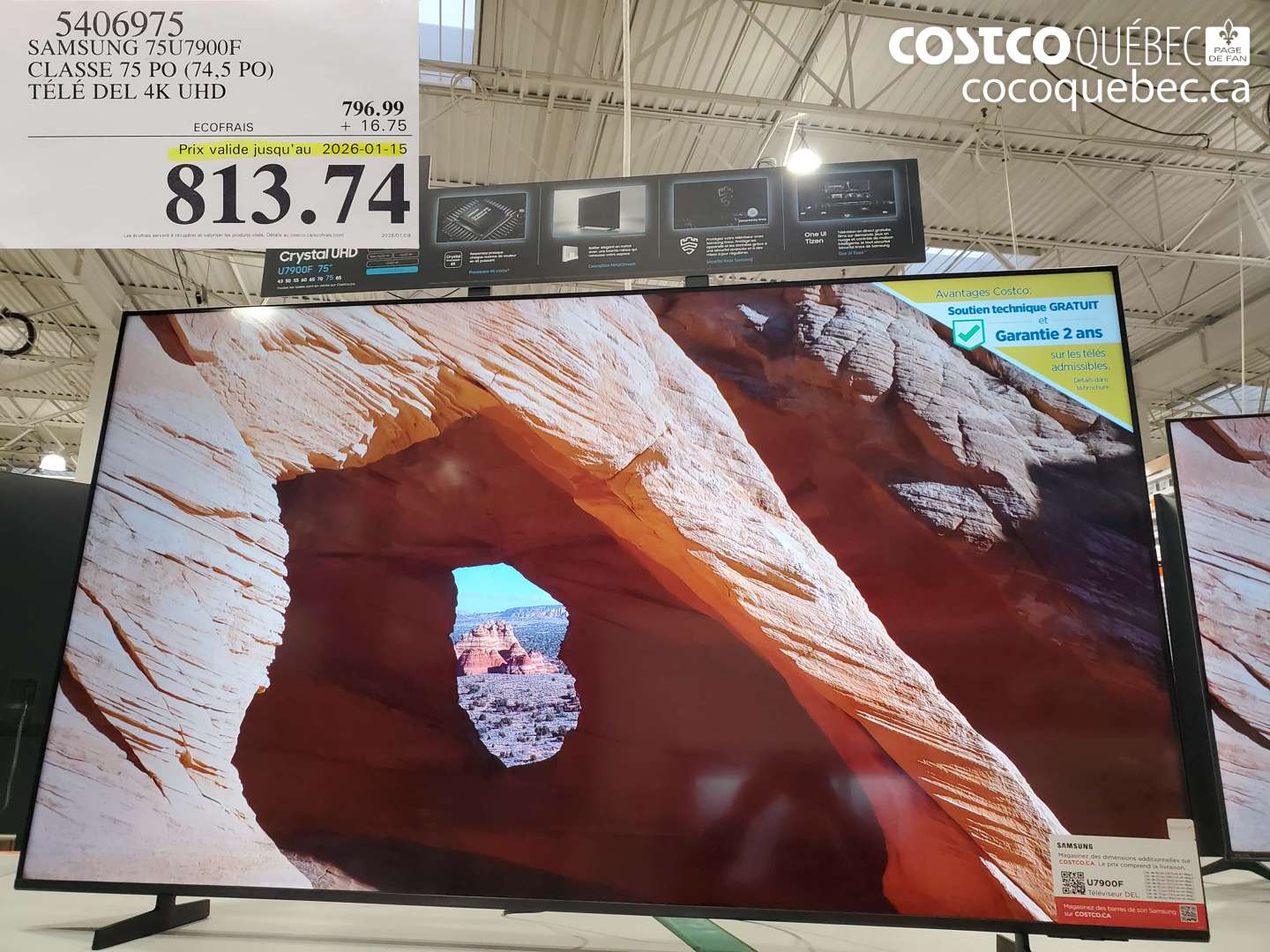 5406975 SAMSUNG 75U7900F CLASSE 75 PO (74,5 PO) TÉLÉ DEL 4K UHD (EXPIRES ON 2026-01-15) $813.74