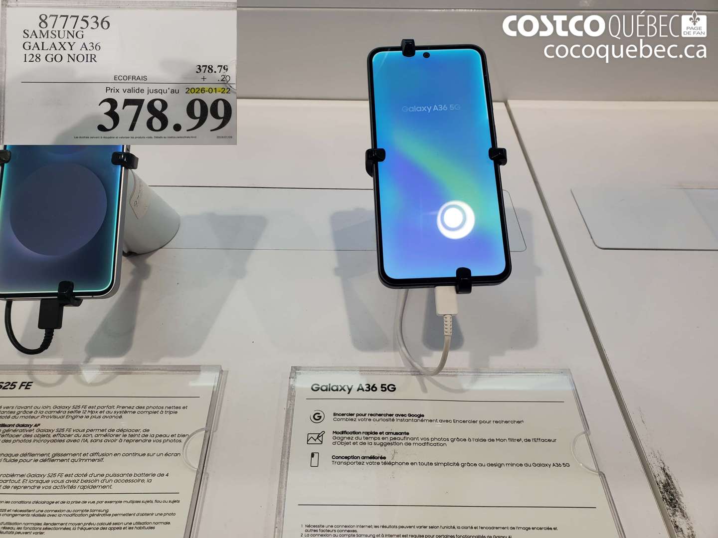 8777536 SAMSUNG GALAXY A36 128 GO NOIR (EXPIRES ON 2026-01-22) $378.99