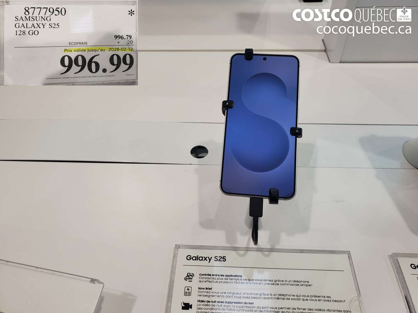 8777950 SAMSUNG GALAXY S25 128 GO (EXPIRES ON 2026-02-12) $996.99