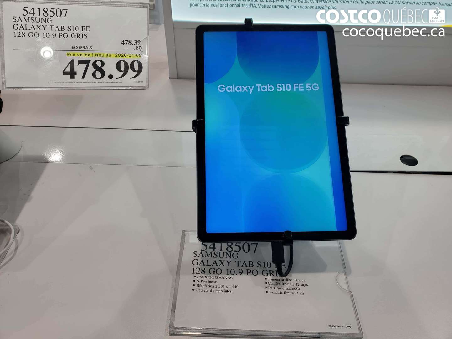 5418507 SAMSUNG GALAXY TAB S10 FE 128 GO 10.9 PO GRIS ($240.00 INSTANT SAVINGS EXPIRES ON 2026-01-08) $478.99