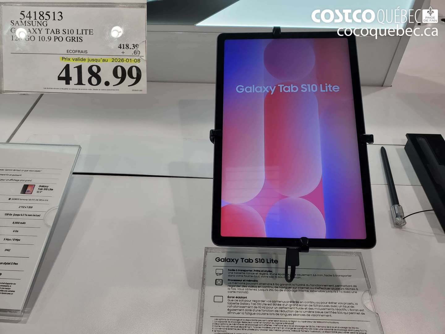 5418513 SAMSUNG GALAXY TAB S10 LITE 128 GO 10.9 PO GRIS ($0.60 INSTANT SAVINGS EXPIRES ON 2026-01-08) $418.99