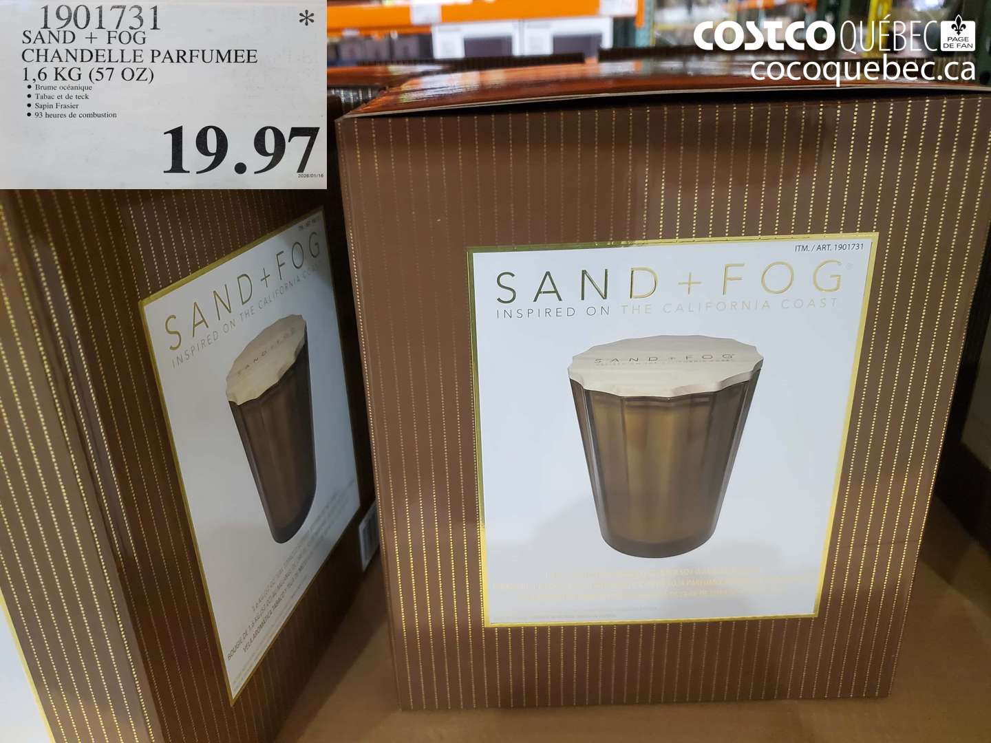 1901731 SAND + FOG CHANDELLE PARFUMEE 1,6 KG (57 OZ) $19.97