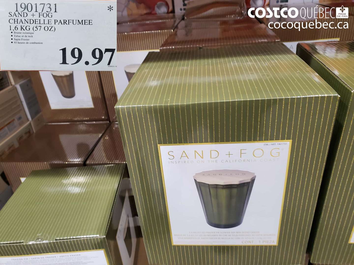 1901731 SAND + FOG CHANDELLE PARFUMEE 1,6 KG (57 OZ) $19.97