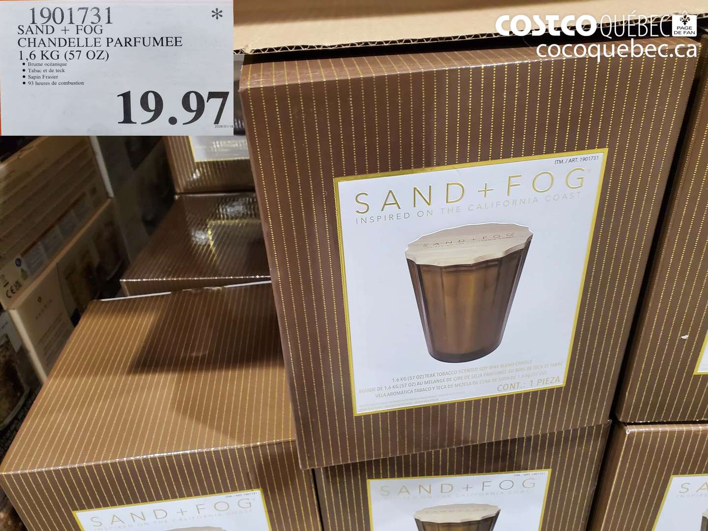 1901731 SAND + FOG CHANDELLE PARFUMEE 1,6 KG (57 OZ) $19.97