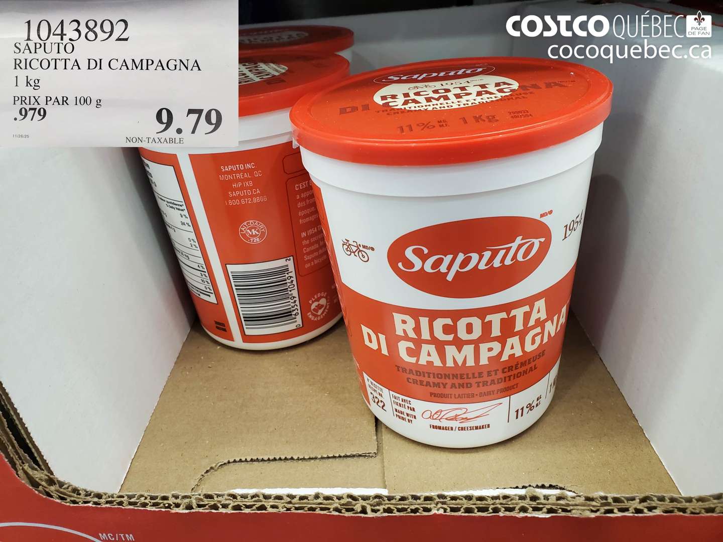 1043892 SAPUTO RICOTTA DI CAMPAGNA 1 kg $9.79
