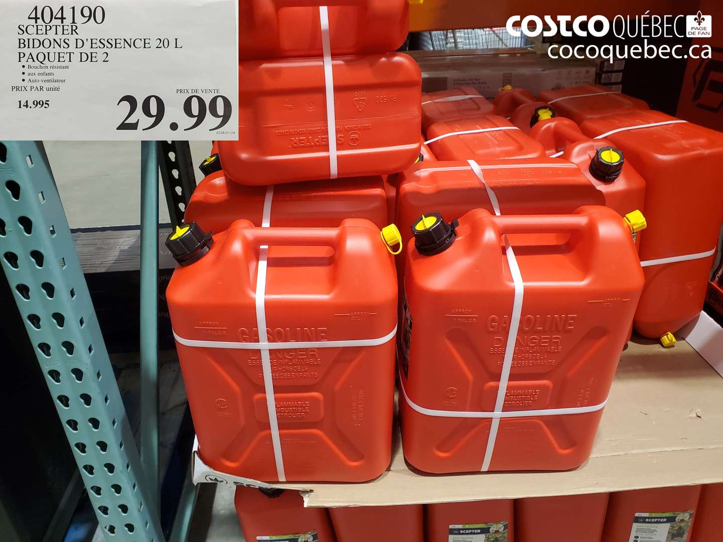 404190 SCEPTER BIDONS D'ESSENCE 20 L PAQUET DE 2 $29.99