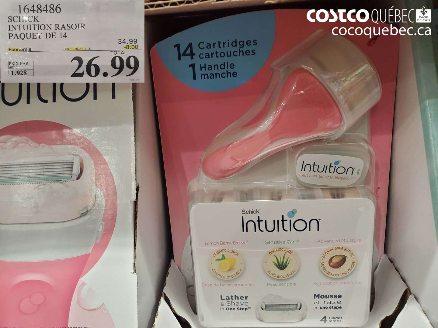 1648486 SCHICK INTUITION RASOIR PAQUET DE 14 ($8.00 INSTANT SAVINGS EXPIRES ON 2026-01-18) $26.99