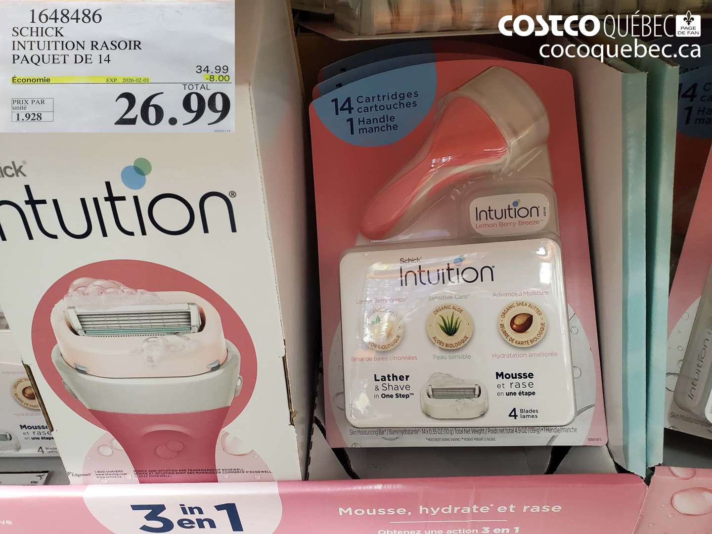 1648486 SCHICK INTUITION RASOIR PAQUET DE 14 ($8.00 INSTANT SAVINGS EXPIRES ON 2026-02-01) $26.99