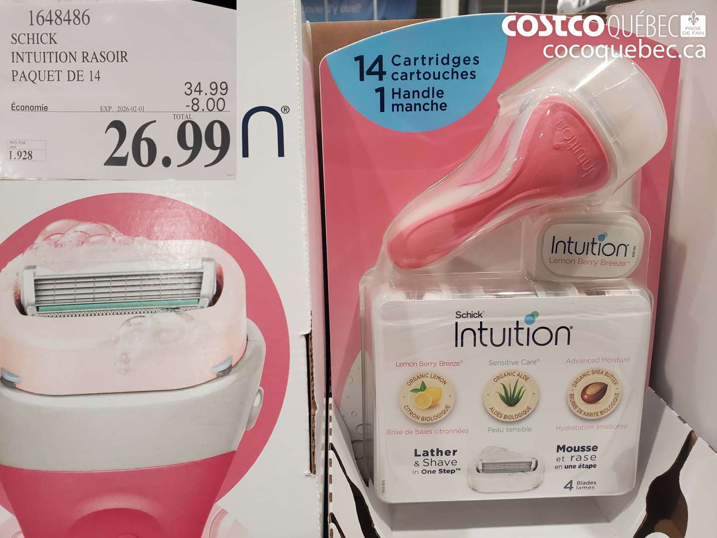 1648486 SCHICK INTUITION RASOIR PAQUET DE 14 ($8.00 INSTANT SAVINGS EXPIRES ON 2026-02-01) $26.99