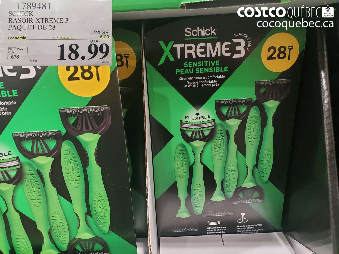 1789481 SCHICK RASOIR XTREME 3 PAQUET DE 28 ($6.00 INSTANT SAVINGS EXPIRES ON 2026-02-15) $18.99