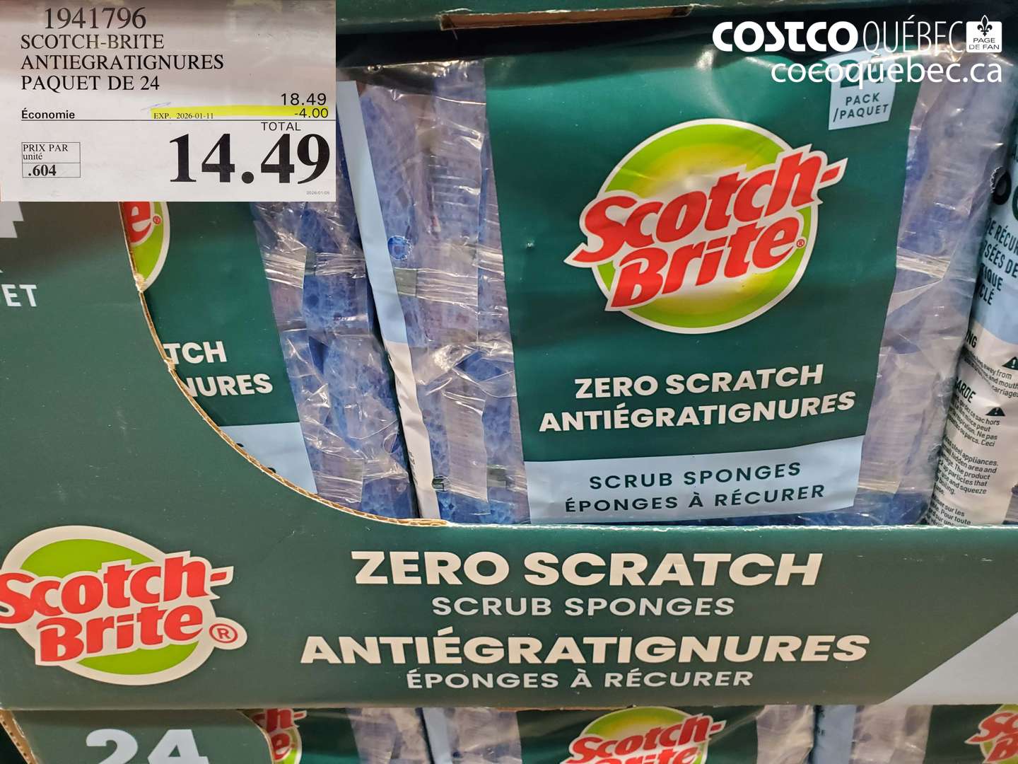 1941796 SCOTCH-BRITE ANTIEGRATIGNURES PAQUET DE 24 ($4.00 INSTANT SAVINGS EXPIRES ON 2026-01-11) $14.49