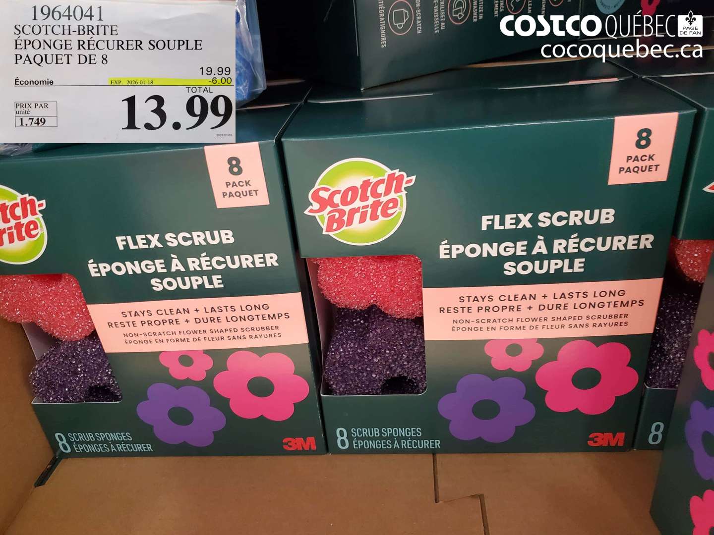 1964041 SCOTCH-BRITE ÉPONGE RÉCURER SOUPLE PAQUET DE 8 ($6.00 INSTANT SAVINGS EXPIRES ON 2026-01-18) $13.99