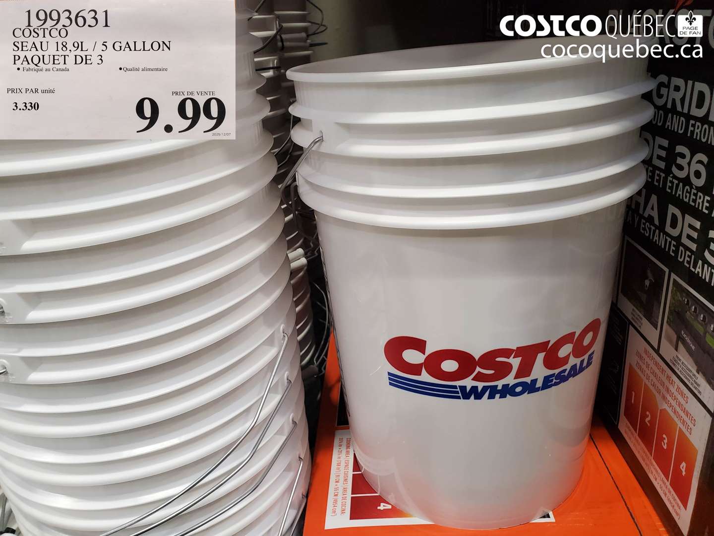 1993631 SEAU 18,9L / 5 GALLON PAQUET DE 3 $9.99