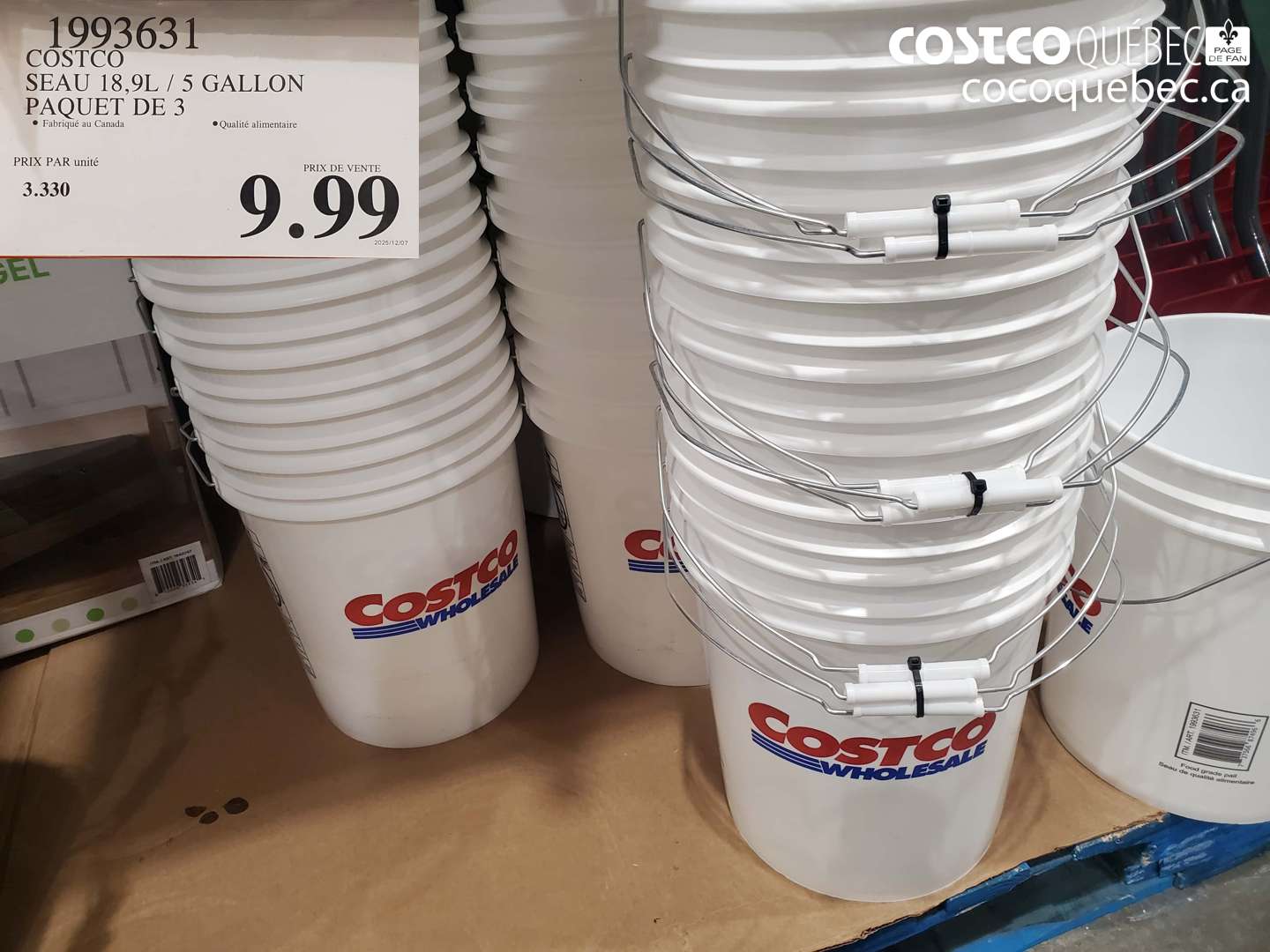 1993631 SEAU 18,9L / 5 GALLON PAQUET DE 3 $9.99