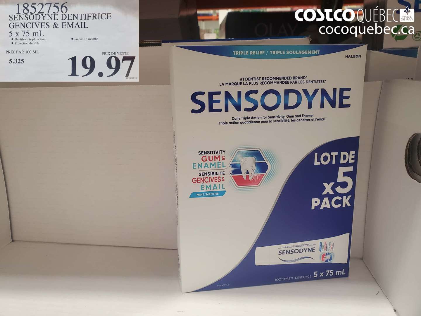 1852756 SENSODYNE DENTIFRICE GENCIVES & EMAIL 5 x 75 mL $19.97