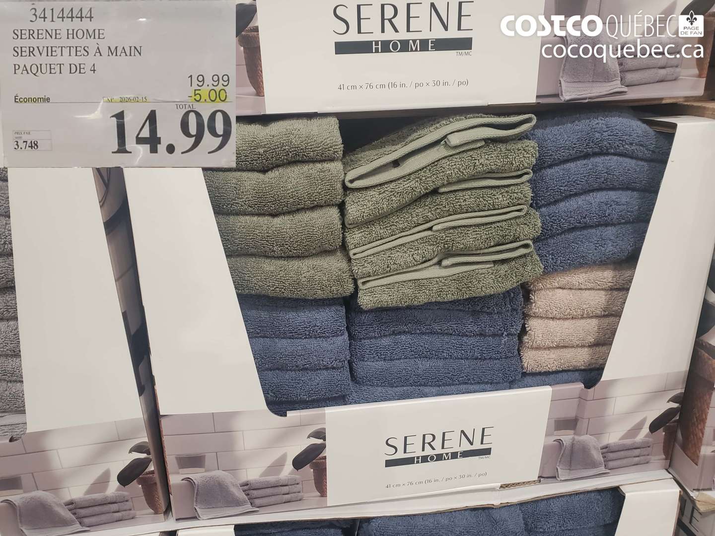 3414444 SERENE HOME SERVIETTES A MAIN PAQUET DE 4  ($5.00 INSTANT SAVINGS EXPIRES ON 2026-02-15) $14.99