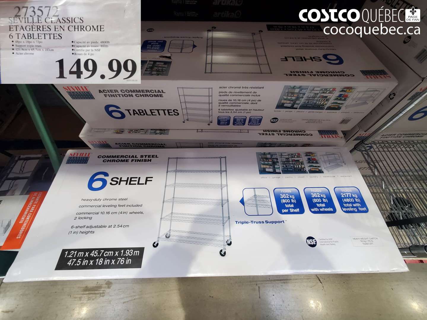 273572 SEVILLE CLASSICS ETAGERES EN CHROME 6 TABLETTES $149.99