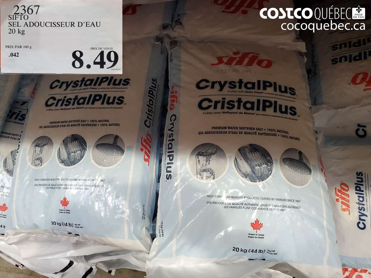 2367 SIFTO SEL ADOUCISSEUR D'EAU 20 kg $8.49