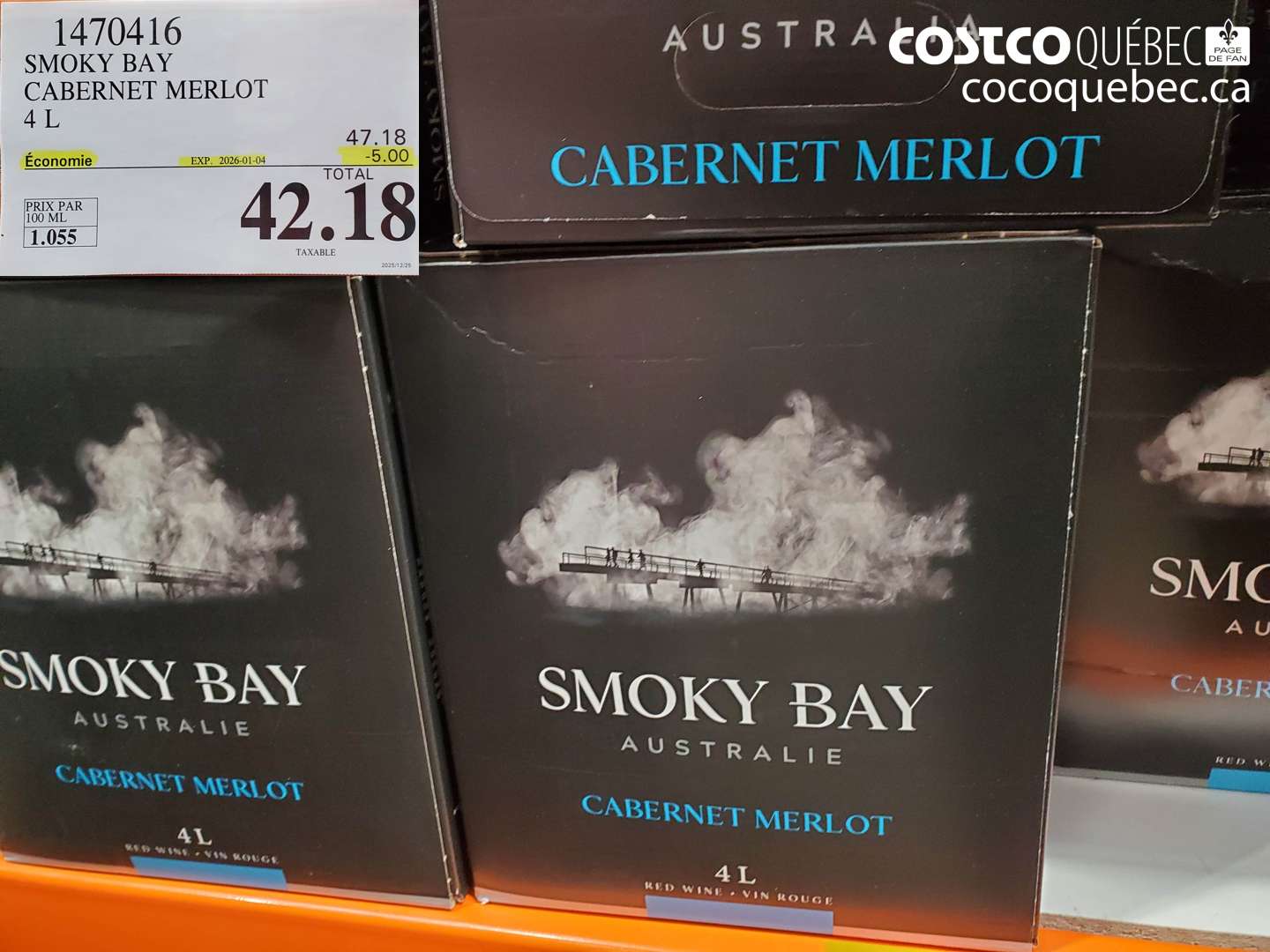 1470416 SMOKY BAY CABERNET MERLOT 4 L ($5.00 INSTANT SAVINGS EXPIRES ON 2026-01-04) $42.18