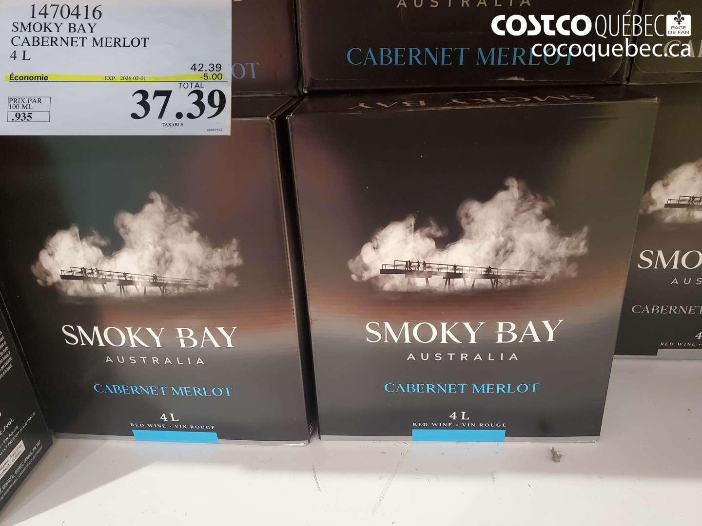 1470416 SMOKY BAY CABERNET MERLOT 4 L ($5.00 INSTANT SAVINGS EXPIRES ON 2026-02-01) $37.39