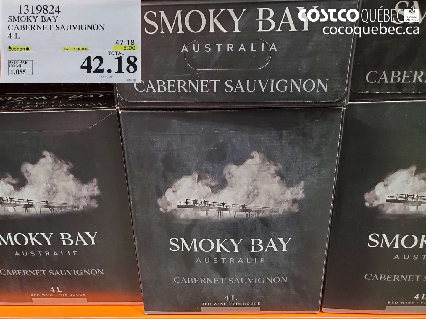 1319824 SMOKY BAY CABERNET SAUVIGNON 4 L ($5.00 INSTANT SAVINGS EXPIRES ON 2026-01-04) $42.18