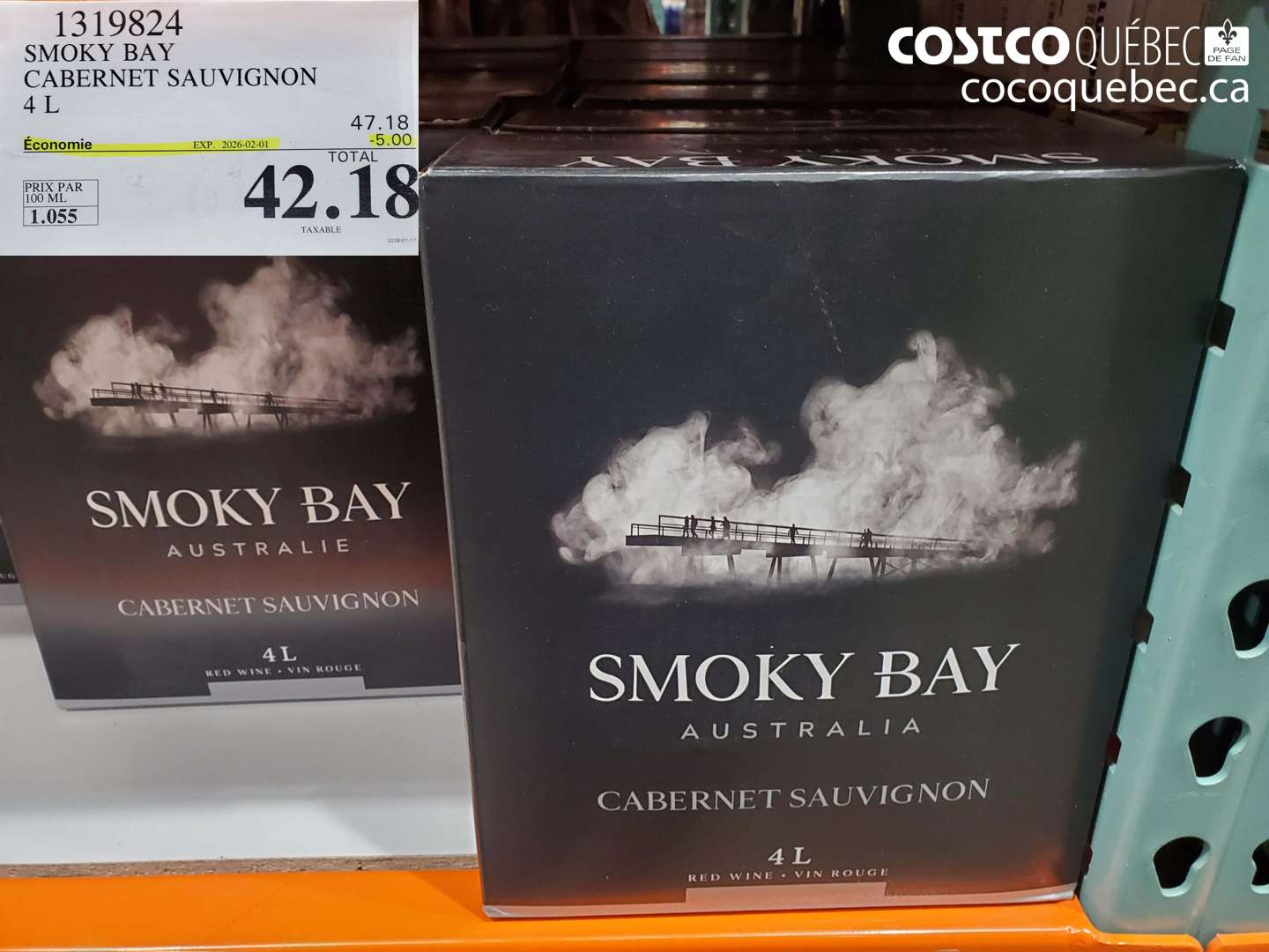 1319824 SMOKY BAY CABERNET SAUVIGNON 4 L ($5.00 INSTANT SAVINGS EXPIRES ON 2026-02-01) $42.18