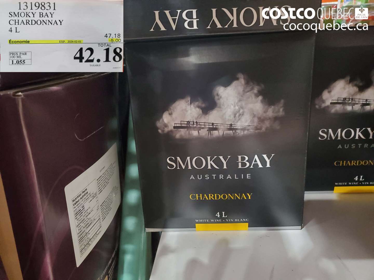 1319831 SMOKY BAY CHARDONNAY 4 L ($5.00 INSTANT SAVINGS EXPIRES ON 2026-02-01) $42.18