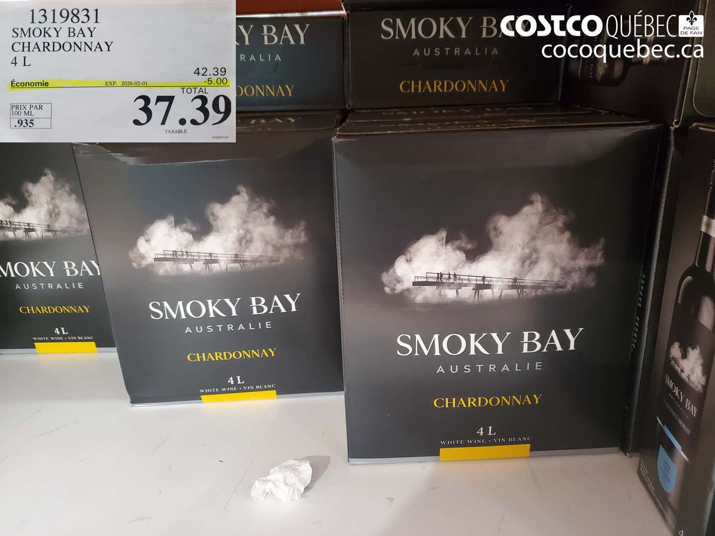 1319831 SMOKY BAY CHARDONNAY 4 L ($5.00 INSTANT SAVINGS EXPIRES ON 2026-02-01) $37.39