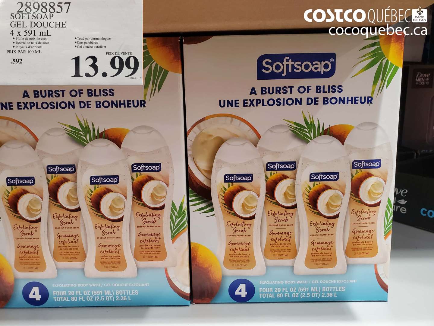 2898857 SOFTSOAP GEL DOUCHE 4 x 591 ml $13.99