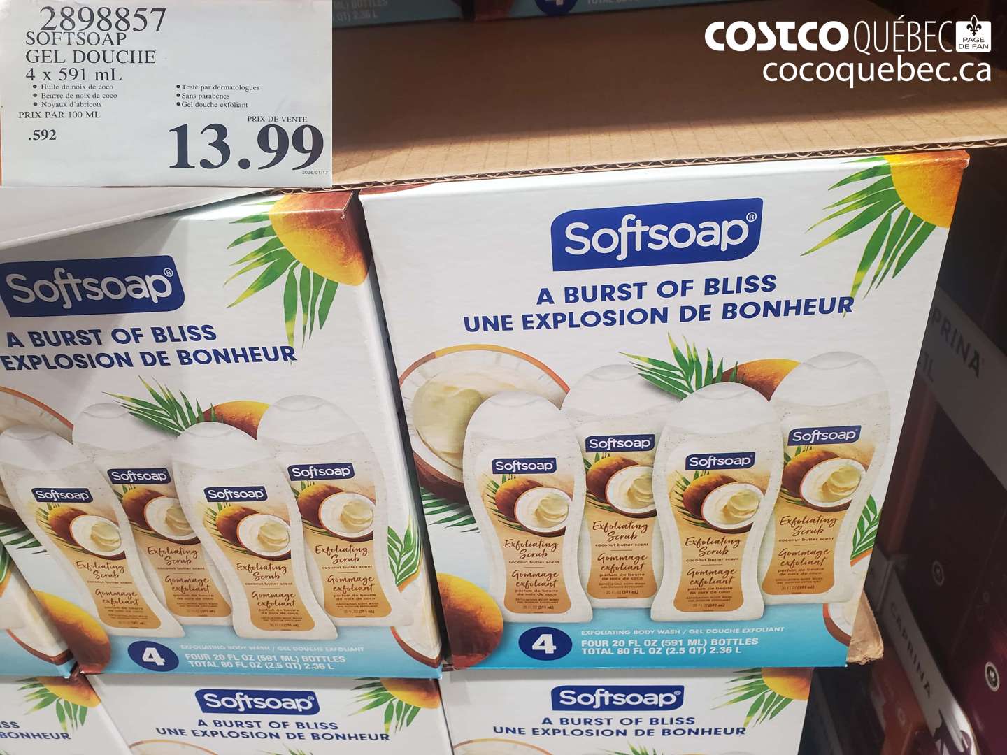 2898857 SOFTSOAP GEL DOUCHE 4 x 591 ml $13.99