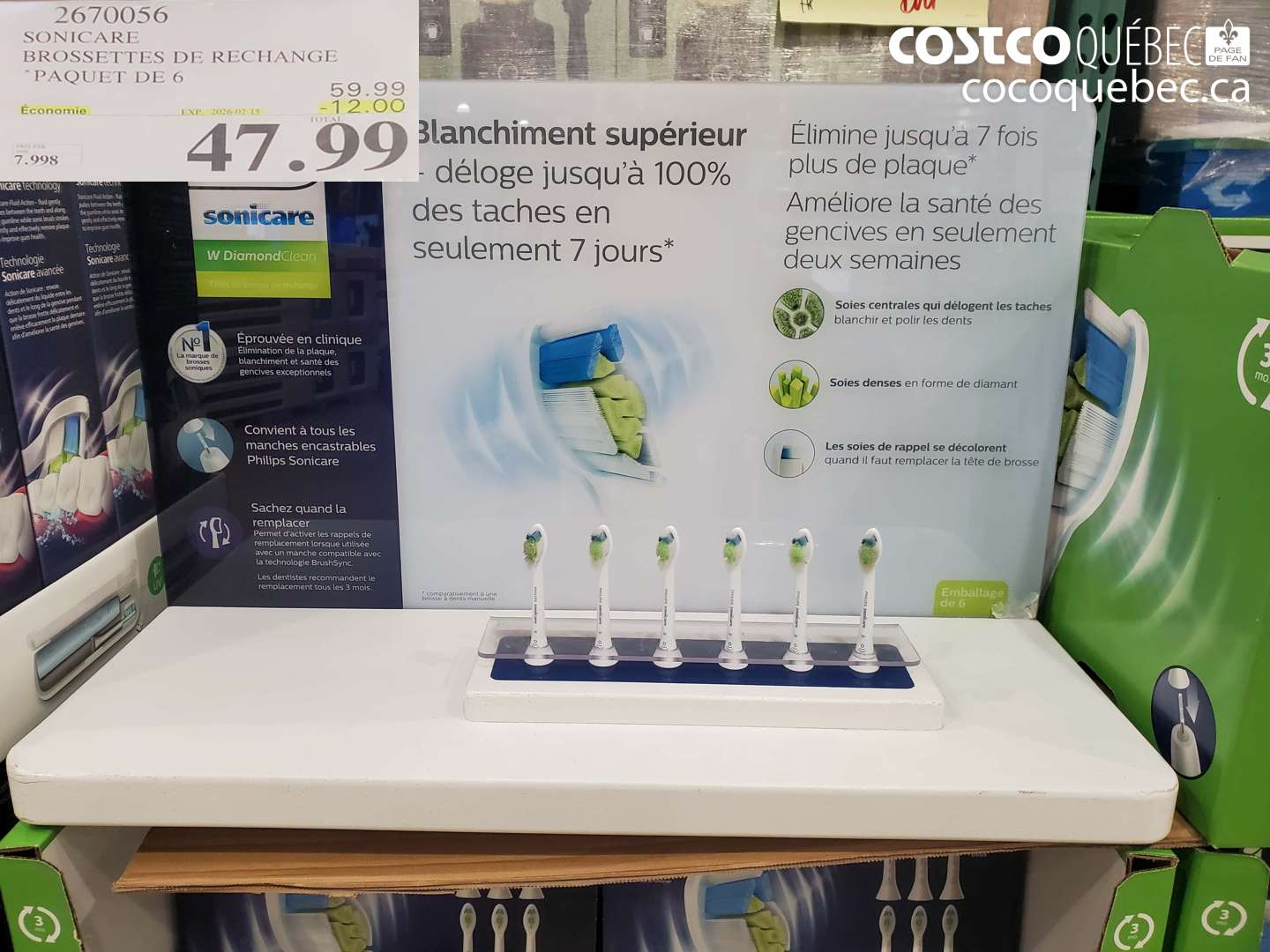 2670056 SONICARE TETES DE RECHANGE PAQUET DE 6  ($12.00 INSTANT SAVINGS EXPIRES ON 2026-02-15) $47.99