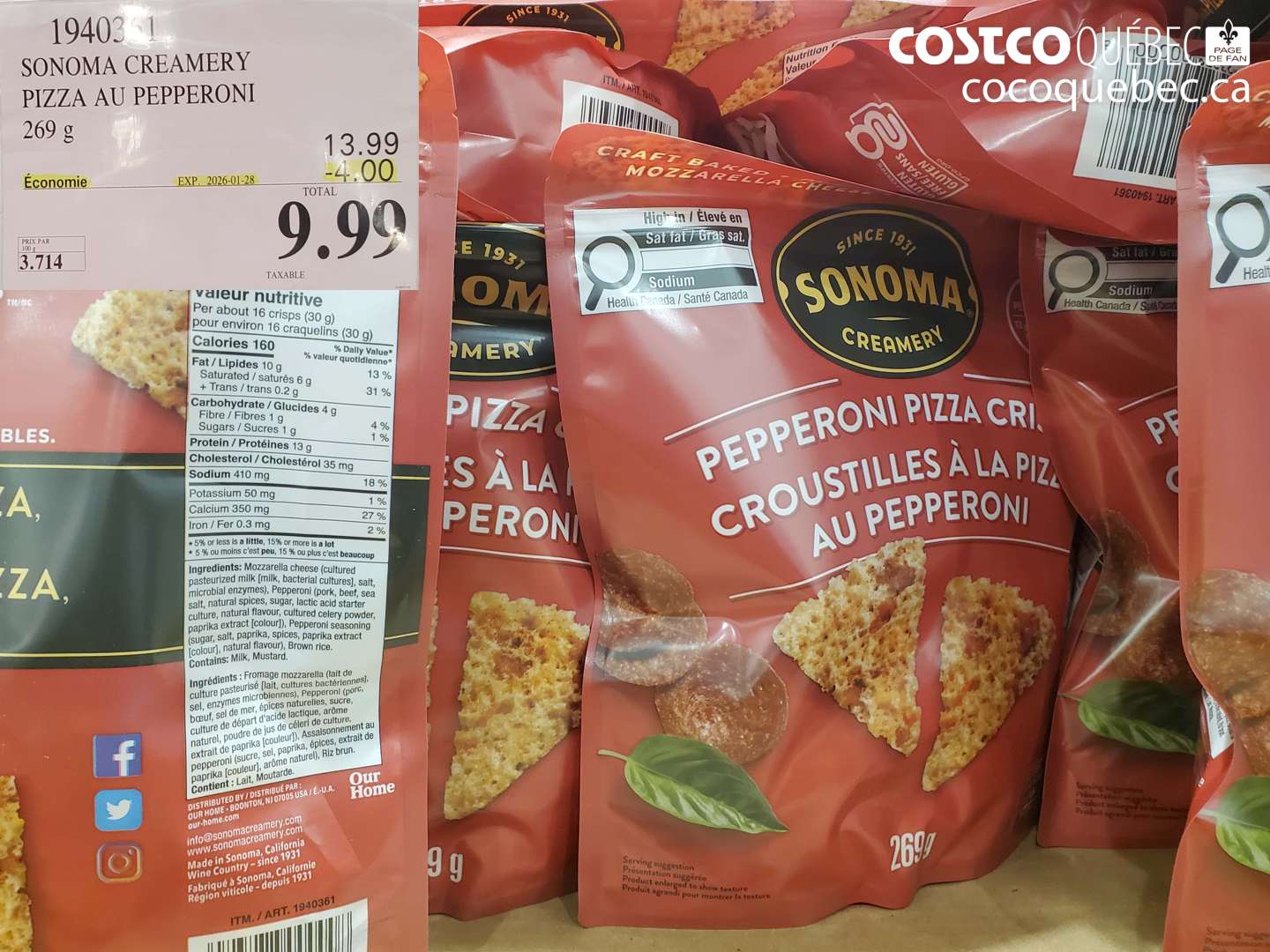 1940361 SONOMA CREAMERY PIZZA AU PEPPERONI 269 g ($4.00 INSTANT SAVINGS EXPIRES ON 2026-01-28) $9.99