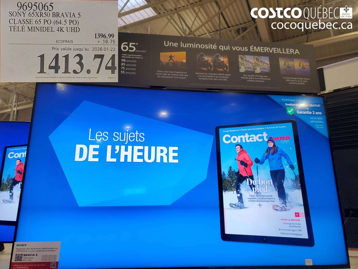 9695065 SONY 65XR50 BRAVIA 5 CLASSE 65 PO (64.5 PO) TÉLÉ MINIDEL 4K UHD (EXPIRES ON 2026-01-22) $1413.74