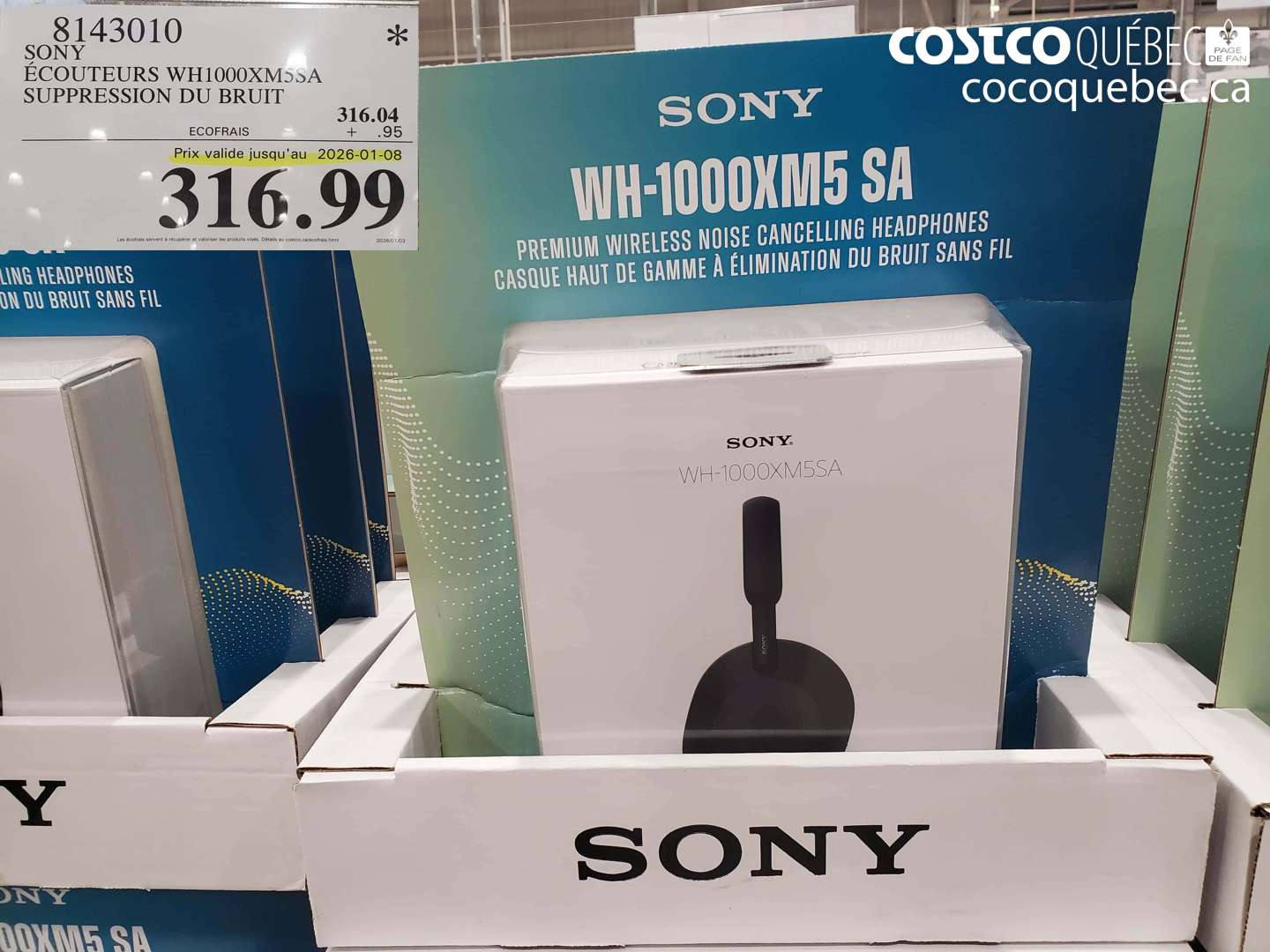 8143010 SONY ÉCOUTEURS WH1000XM5SA SUPPRESSION DU BRUIT (EXPIRES ON 2026-01-08) $316.99