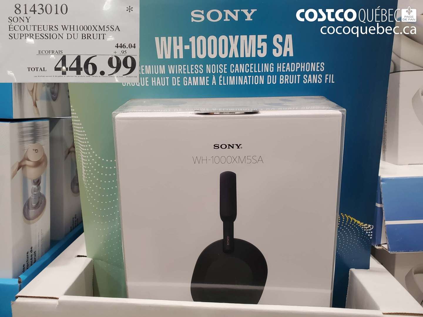 8143010 SONY ÉCOUTEURS WH1000XM5SA SUPPRESSION DU BRUIT $446.99