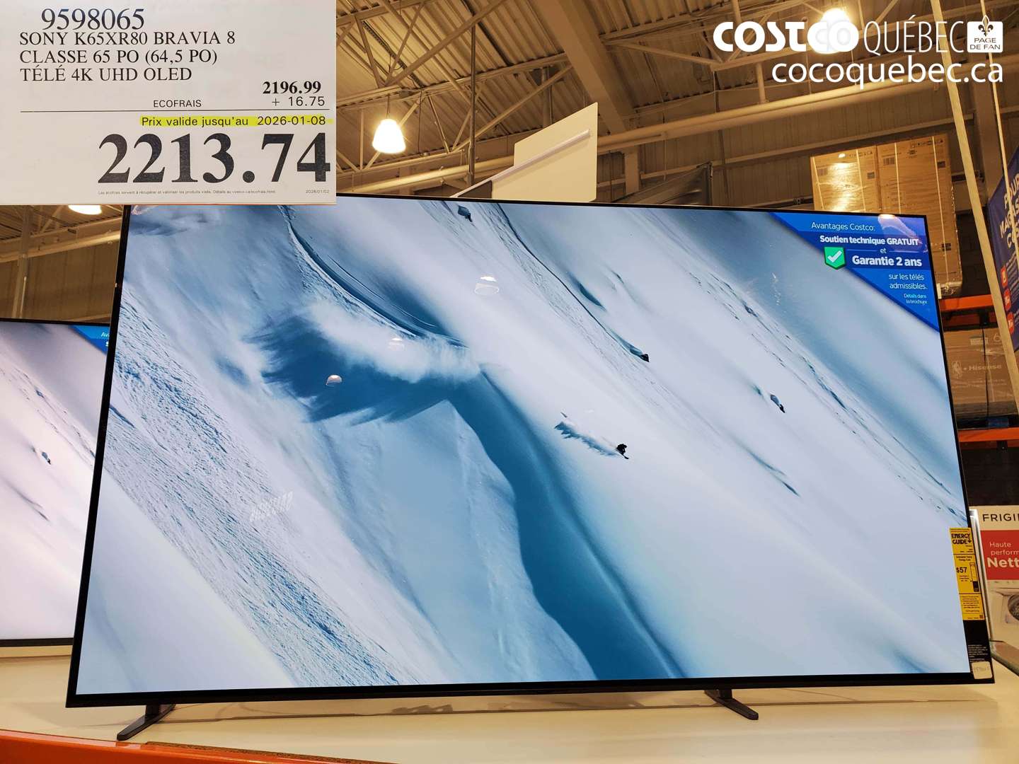 9598065 SONY K65XR80 BRAVIA 8 CLASSE 65 PO (64,5 PO) TÉLÉ 4K UHD OLED (EXPIRES ON 2026-01-08) $2213.74