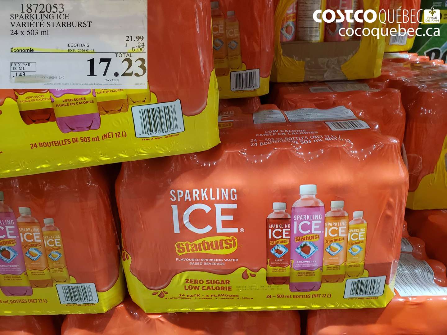 1872053 SPARKLING ICE VARIÉTÉ STARBURST 24 x 503 ml ($5.00 INSTANT SAVINGS EXPIRES ON 2026-01-18) $17.23