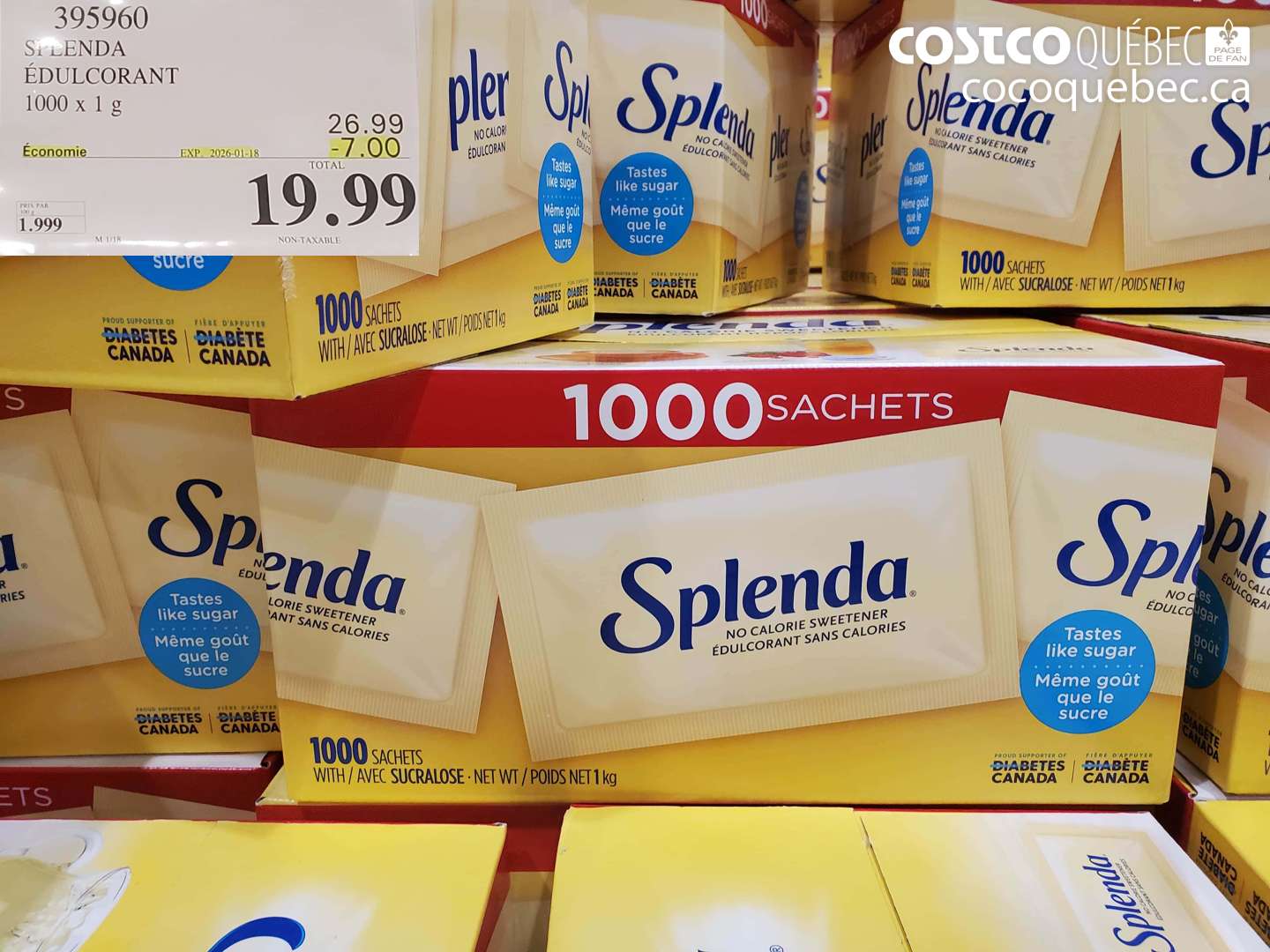 395960 SPLENDA ÉDULCORANT 1000 x 1 g ($7.00 INSTANT SAVINGS EXPIRES ON 2026-01-18) $19.99