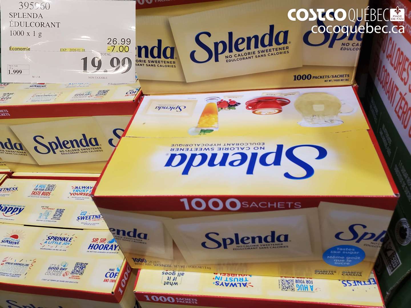 395960 SPLENDA ÉDULCORANT 1000 x 1 g ($7.00 INSTANT SAVINGS EXPIRES ON 2026-01-18) $19.99