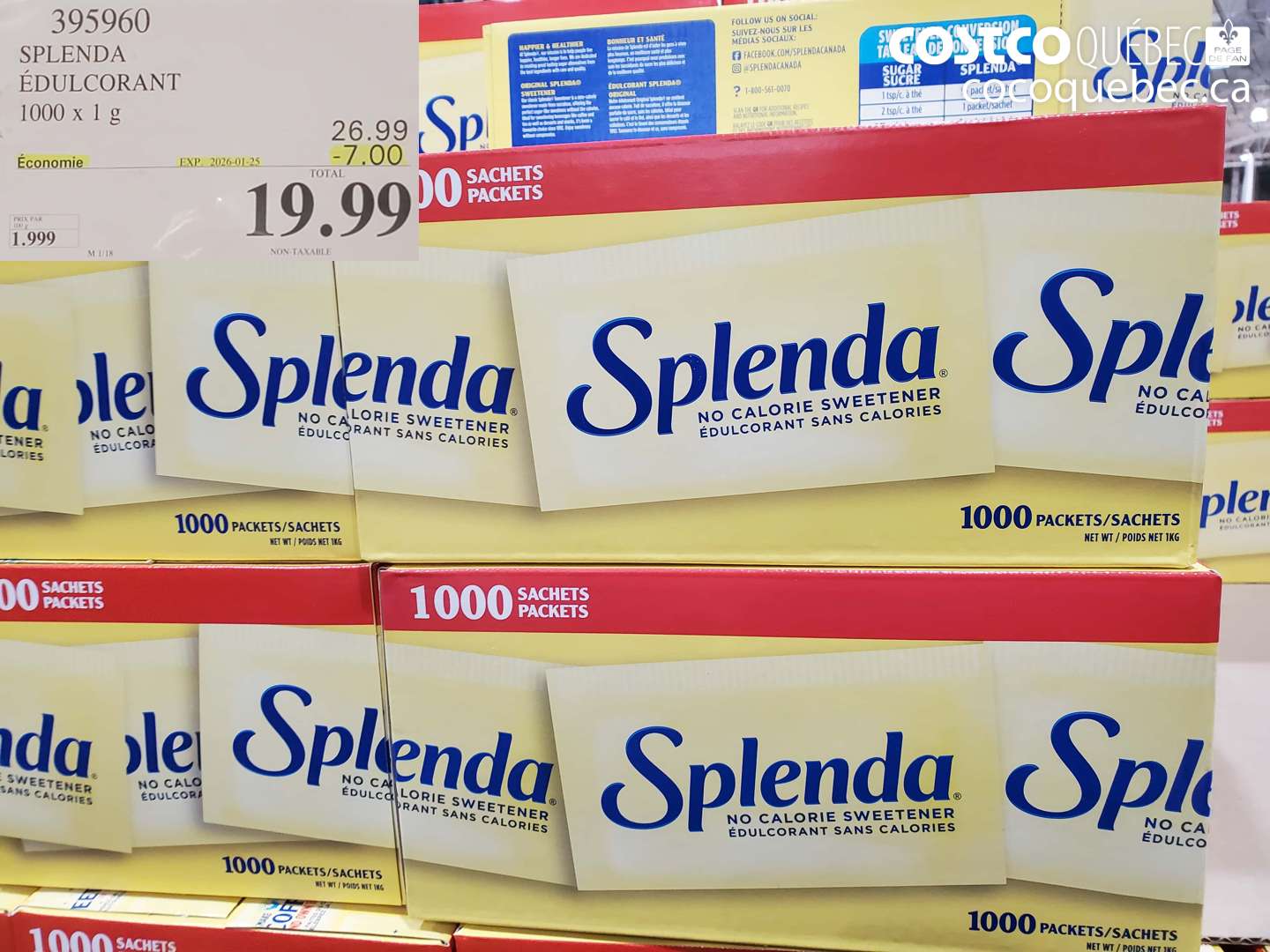 395960 SPLENDA ÉDULCORANT 1000 x 1 g ($7.00 INSTANT SAVINGS EXPIRES ON 2026-01-25) $19.99