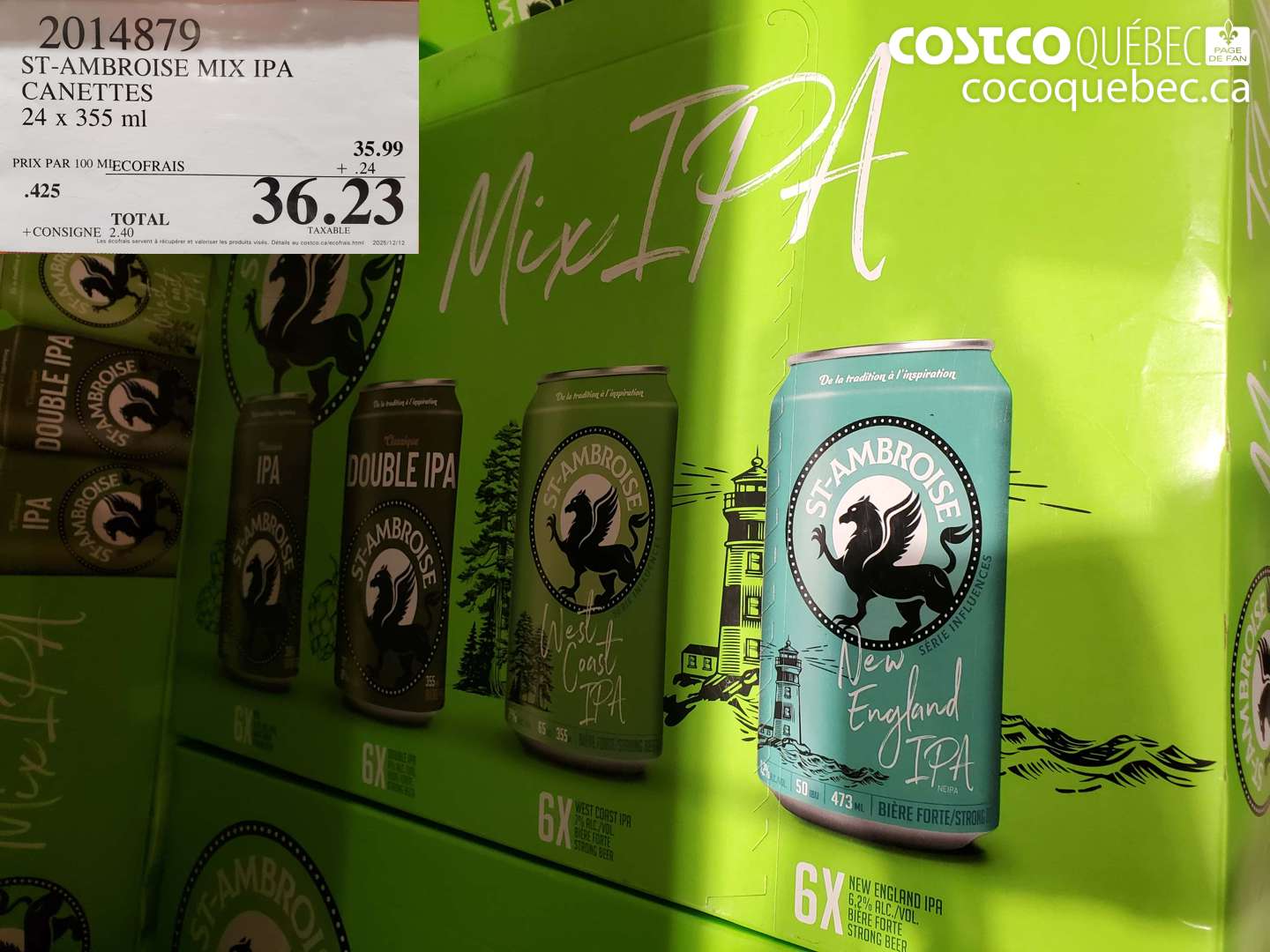 2014879 ST-AMBROISE MIX IPA CANETTES 24 x 355 ml $36.23