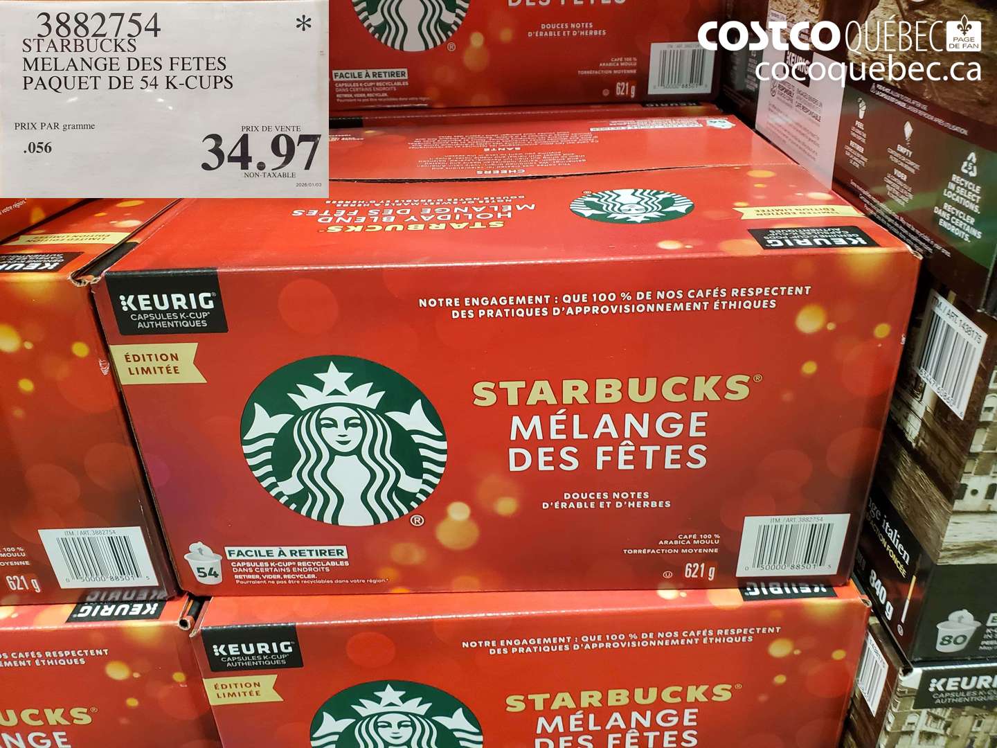 3882754 STARBUCKS MELANGE DES FETES PAQUET DE 54 K-CUPS $34.97