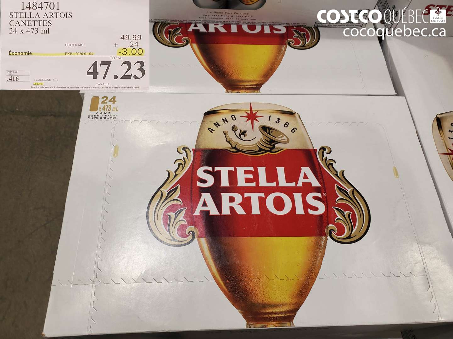 1484701 STELLA ARTOIS CANETTES 24 x 473 ml ($3.00 INSTANT SAVINGS EXPIRES ON 2026-01-04) $47.23